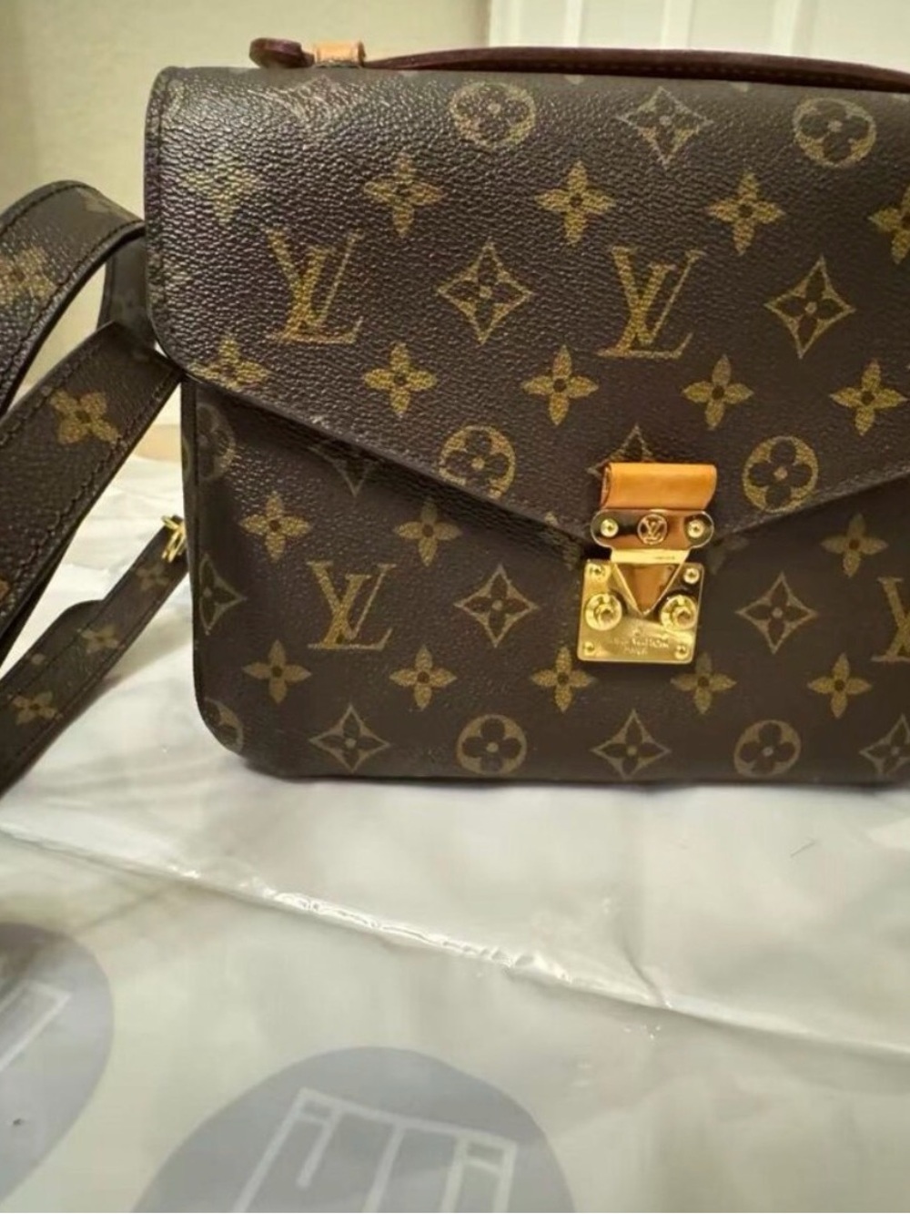 Louis Vuitton Tan Leather Interior Tag on Brown Lining
